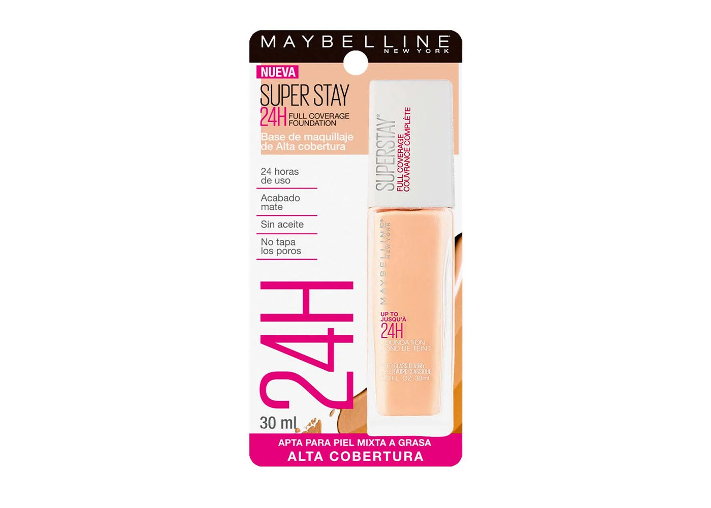 MAYBELLINE Base de Maquillaje Superstay, Full Coverage, 112 Natural Ivory, 30 ml
